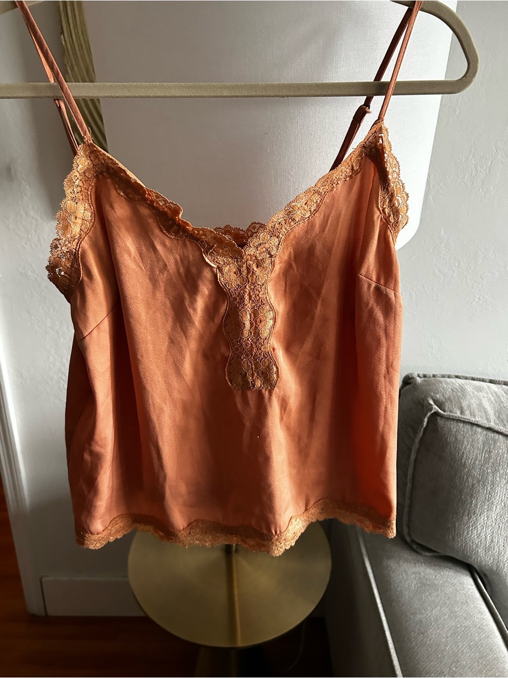 Vtg Y2K Forever 21 Lace Cami Top M Peach Silk Blend Indie Fairy